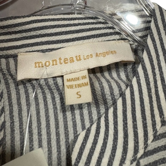 Monteau Los Angeles, V-Neck Striped Jumpsuit With Waist Tie, Small, White, Grey - Picture 5 of 9